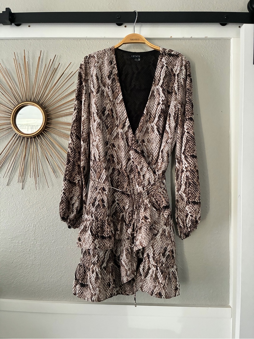 1. State Neutral Snake-Print Wrap Dress in Beige and Brown